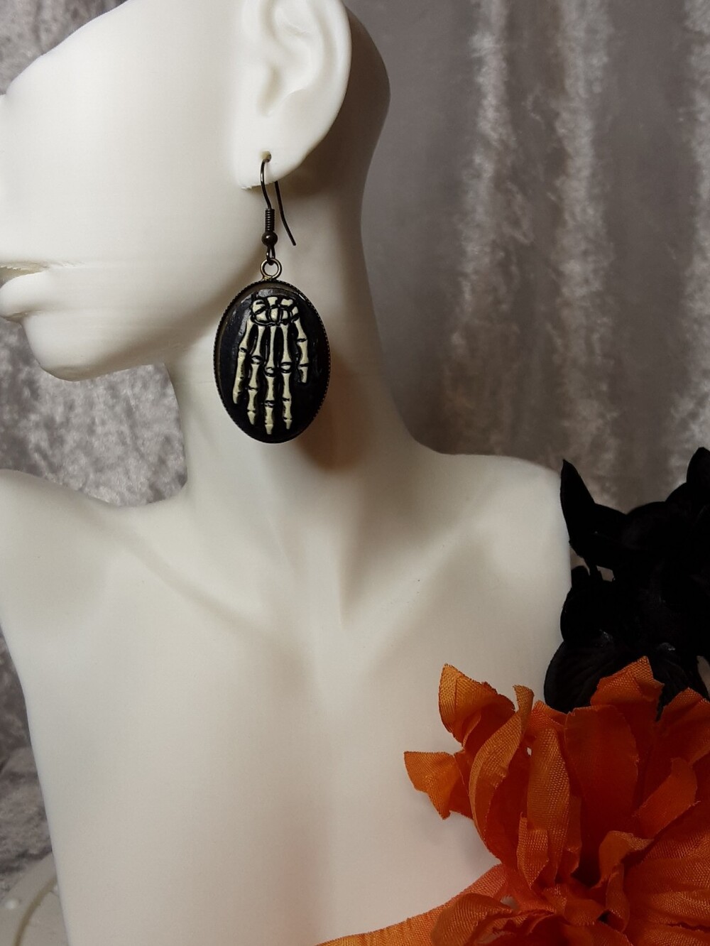 Handmade Skeleton Hand Halloween Earrings